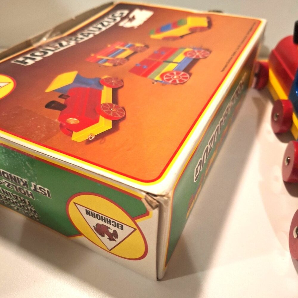 Eichhorn Holz-Bauzug Wooden Blocks Train Complete Set Original Box Vintage - Picture 11 of 12
